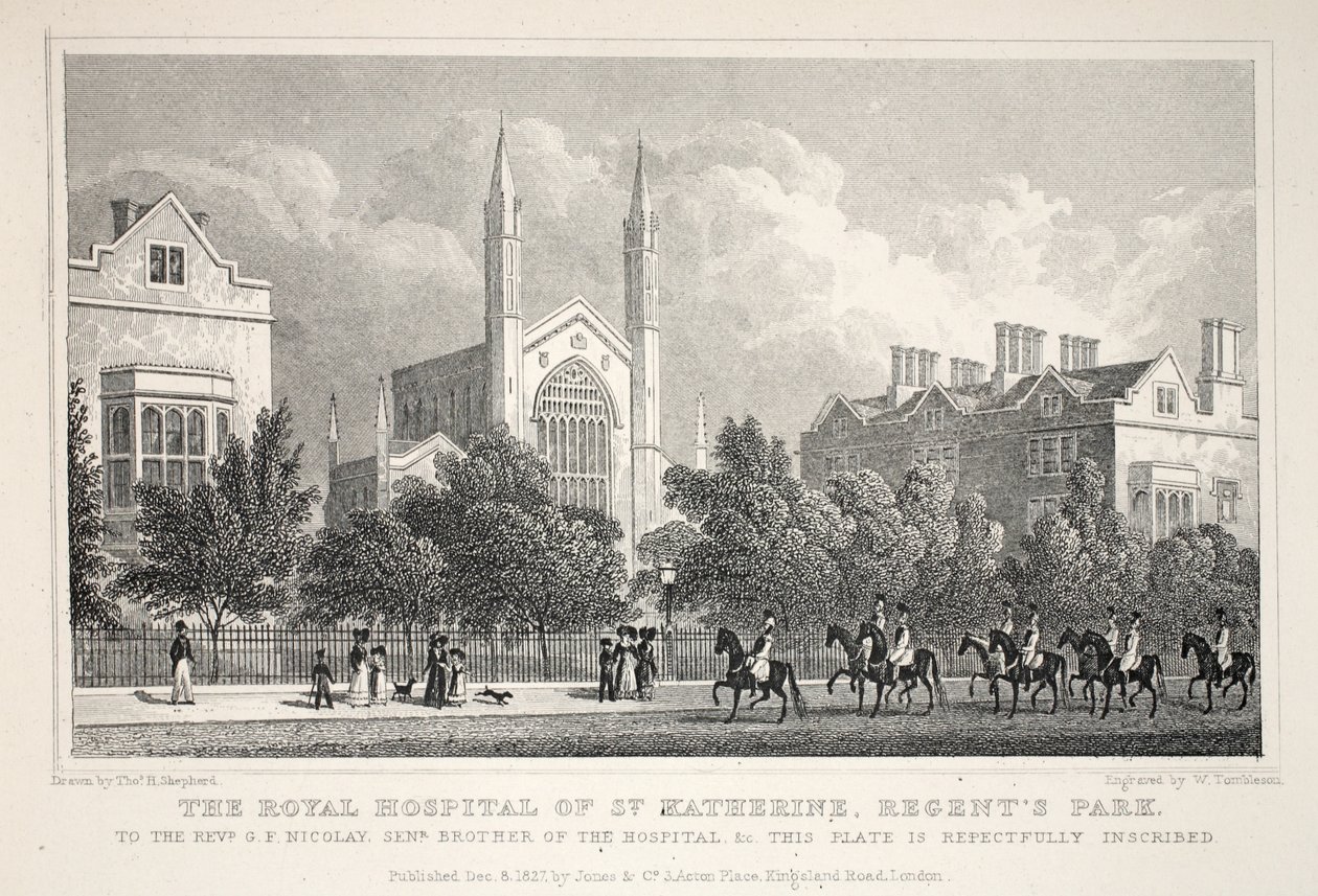 Kraliyet Hastanesi St Katherine, Regent's Park, 'Londra ve Ondokuzuncu Yüzyılda Çevresi' barından. Jones und Co., 1827-1829 by Thomas Hosmer Shepherd