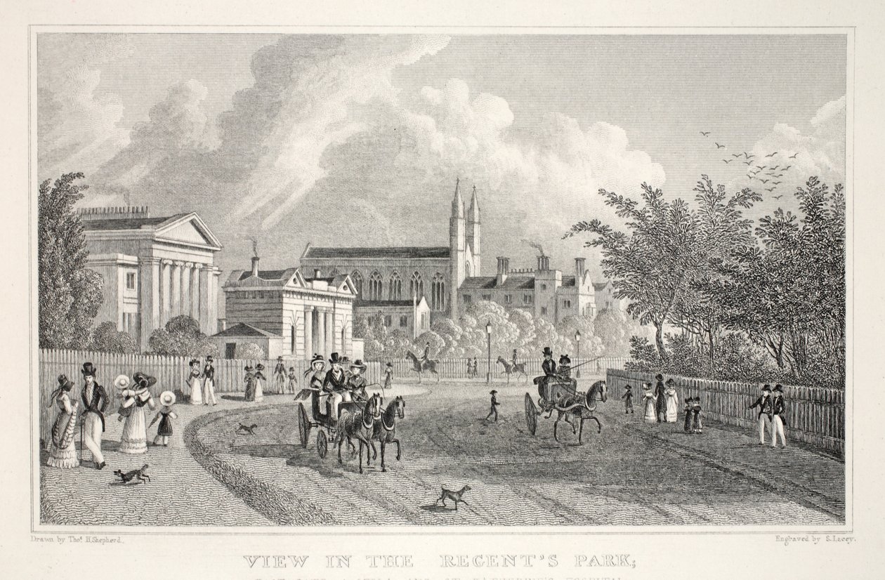 Regent's Park'ta 'Londra and it's Environs in the Nineteenth Century' barından bir görünüm. Jones und Co., 1827-1829 by Thomas Hosmer Shepherd