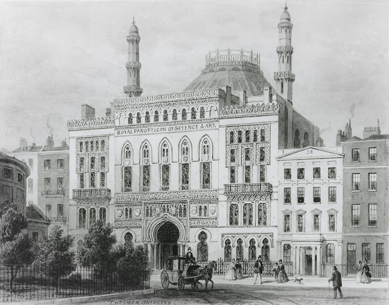 Kraliyet Bilim ve Sanat Panoptikonunun Görünümü, 1825 (litografi) by Thomas Hosmer Shepherd