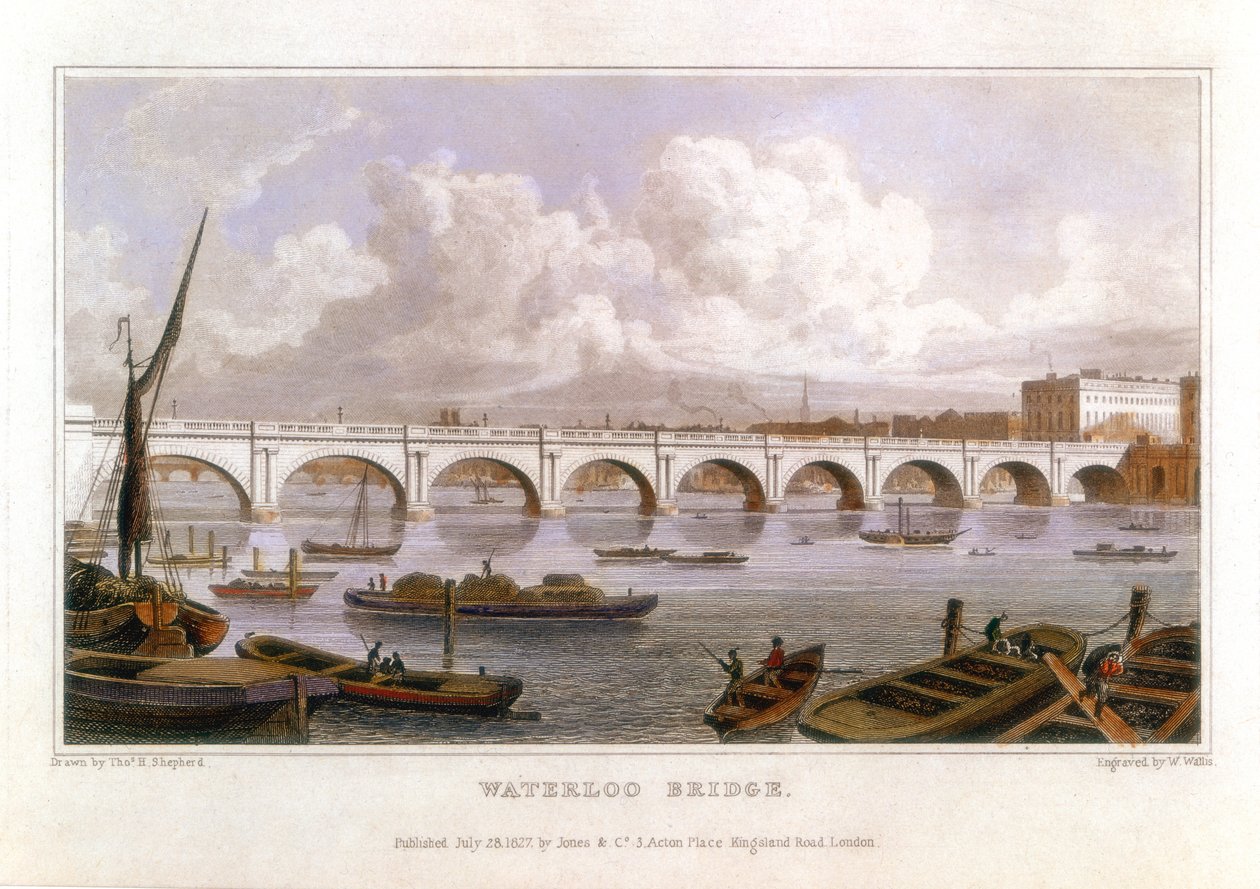 Waterloo Köprüsü, Londra, Thames karşısında, 1817 by Thomas Hosmer Shepherd
