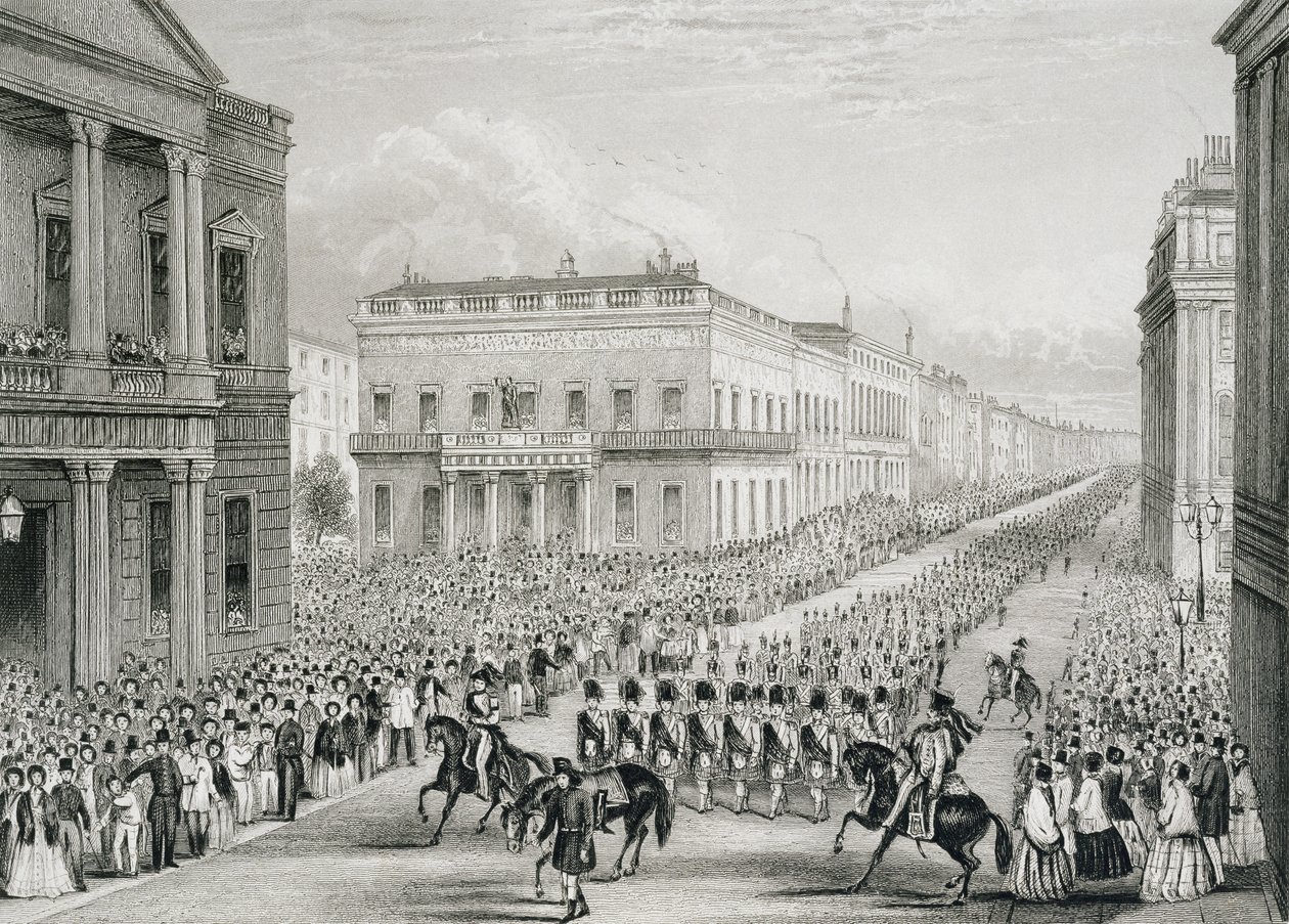 Kıdemli Birleşik Hizmet Kulübü, Pall Mall geçen Wellington Cenaze Alayı by Thomas Hosmer Shepherd