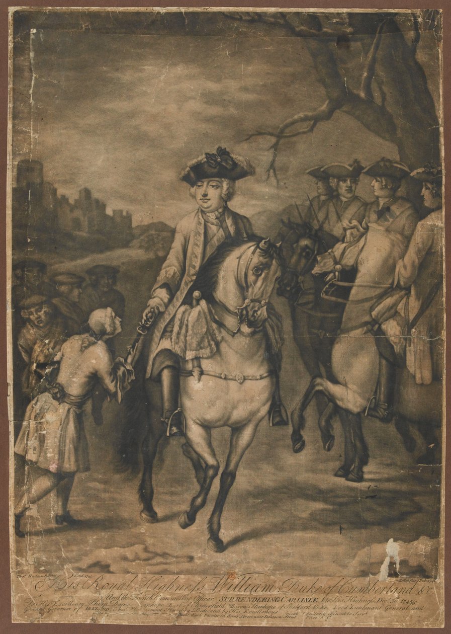 SAİK Cumberland Dükü ve Carlisle'ı Majestelerine teslim eden Fransız Komutan, 30 Aralık 1745, 1746 (mezzotint) by Thomas Hudson