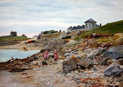 Kingsland, Cornwall, sahilde iki kızla by Thomas J. Purchas