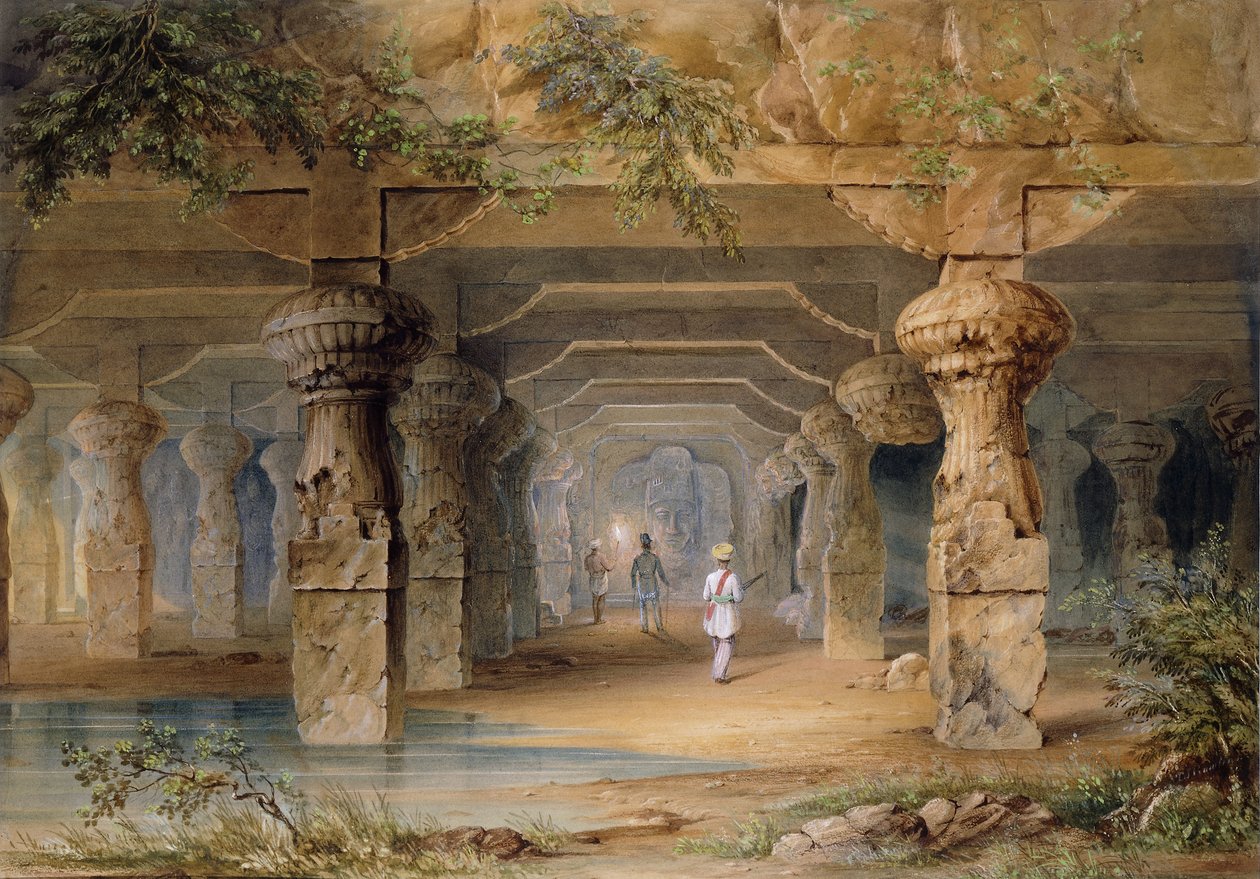 Büyük Mağaranın İçi, Elephanta, Bombay, 19. yüzyıl by Thomas J. Rawlins