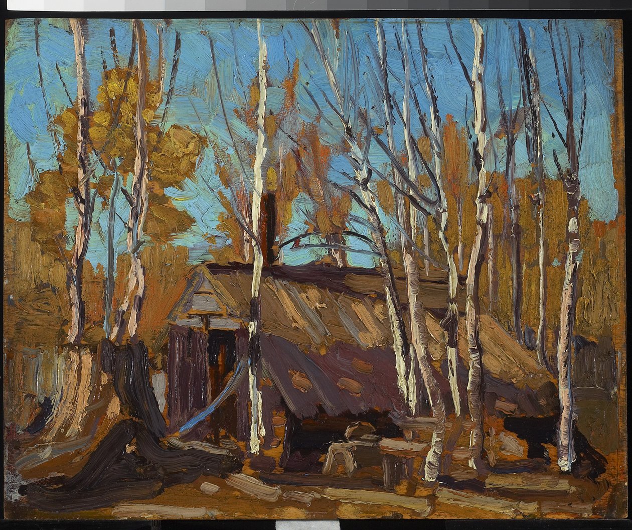Kuzey Ülkesindeki Kulübe, 1914 (ahşap panel üzerine yağlı boya) by Tom Thomson