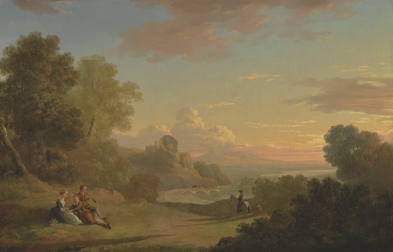 Baiae Körfezi'ne Bakan Gezgin ve Figürlerle Hayali Bir Manzara by Thomas Jones