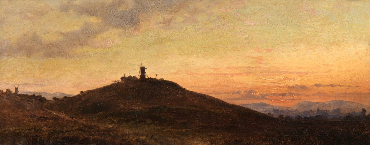 Gün batımında yel değirmeni (gemide yağ) by Thomas Jr. Whittle