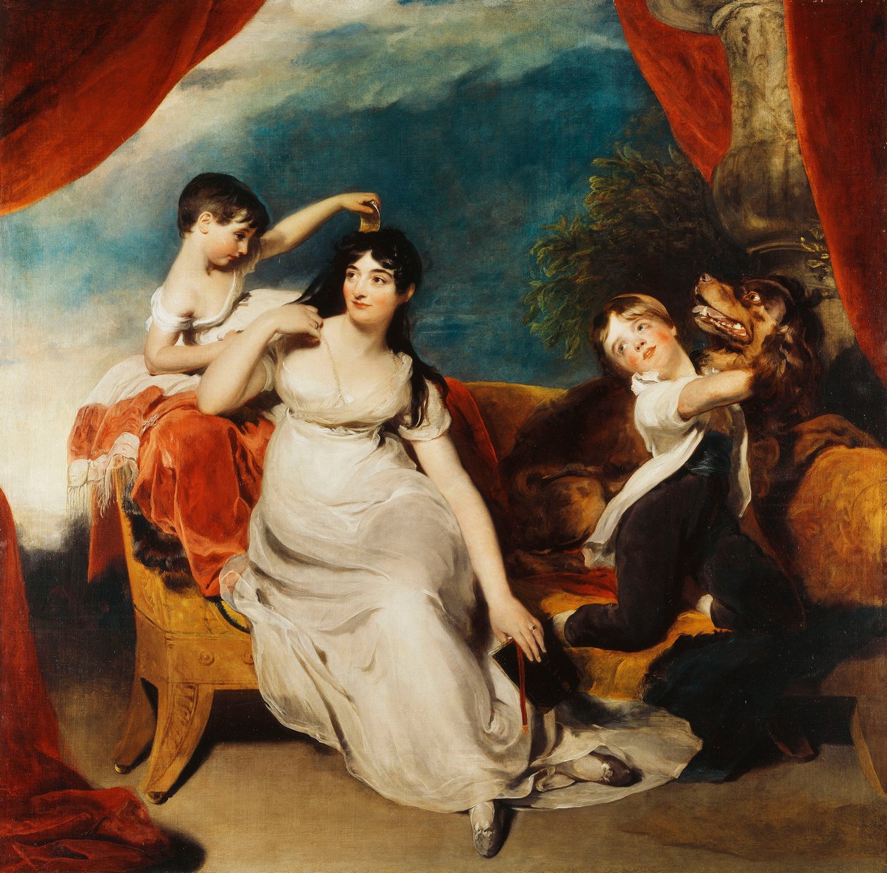 Bayan Henry Baring ve İki Çocuğunun ve Büyük Bir Köpeğin Grup Portresi, Ötesinde Bir Manzara, c.1817-1824 by Thomas Lawrence