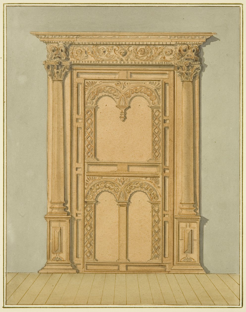 Oyma Meşe Kapı, 6 Redcliffe Caddesi (kağıt üzerine suluboya) by Thomas Leeson the Elder Rowbotham