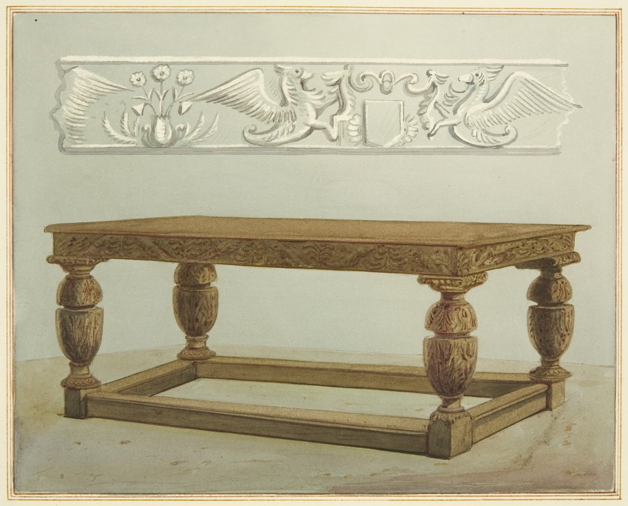 Darphanenin Büyük Odasındaki Konsey Masası, şimdi St Peter Hastanesi (kağıt üzerine suluboya) by Thomas Leeson the Elder Rowbotham