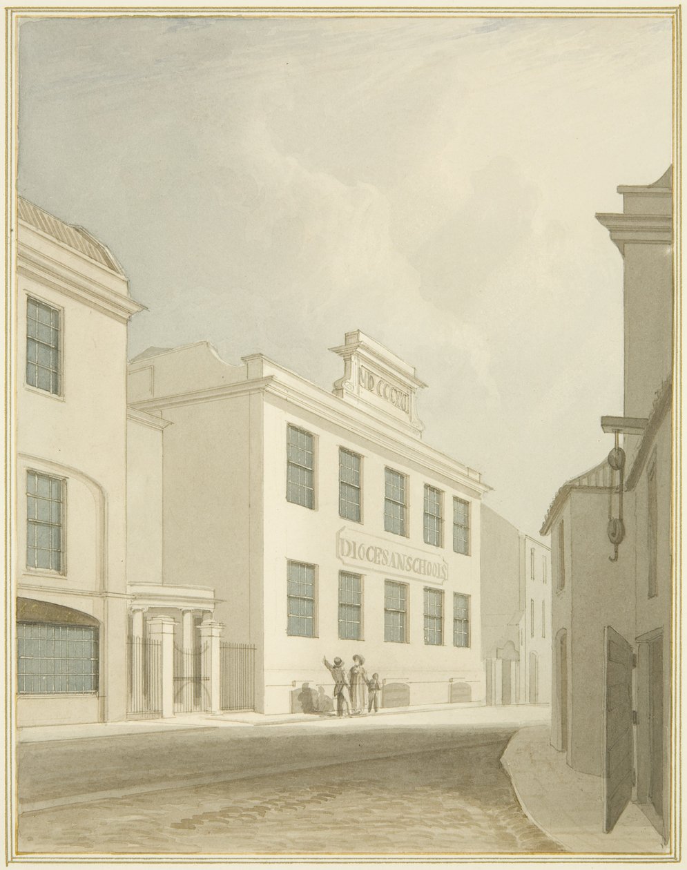 Piskoposluk Okulları, Nelson Caddesi (kağıt üzerine suluboya) by Thomas Leeson the Elder Rowbotham