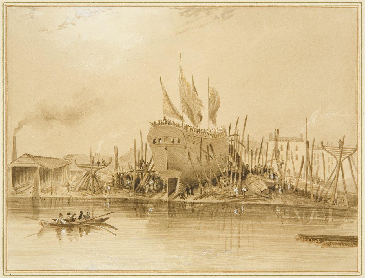 Doğu Wapping Rıhtımı, "Avon"un Lansmanı, 1826 by Thomas Leeson the Elder Rowbotham