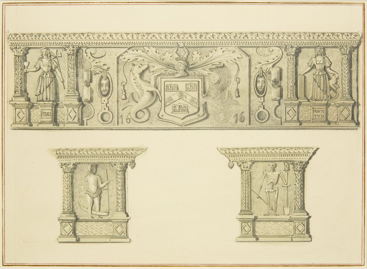 15 Broad Street Şöminede Friz (kağıt üzerine kurşun kalem ve sulu boya) by Thomas Leeson the Elder Rowbotham