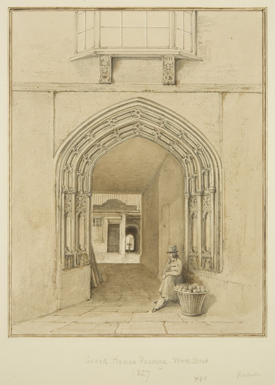 Muhafız Evi Geçidi, Şarap Sokağı (kağıt üzerine suluboya ve kurşun kalem) by Thomas Leeson the Elder Rowbotham