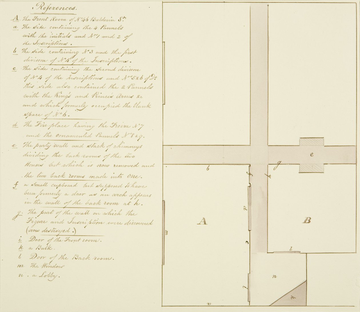 46 Baldwin Caddesi Planı (kağıt üzerinde kalem ve mürekkep) by Thomas Leeson the Elder Rowbotham
