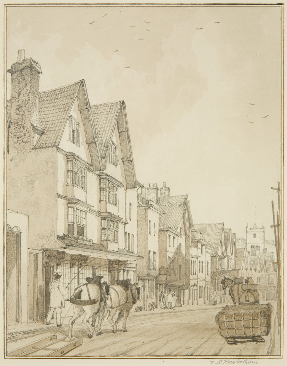 Temple Street, kuzeye bakıyor (kağıt üzerine kalem ve suluboya) by Thomas Leeson the Elder Rowbotham