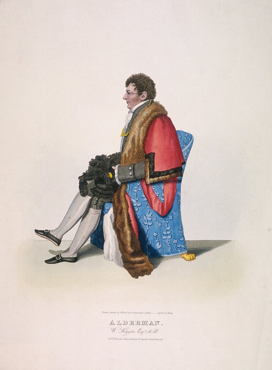 Alderman Sir William Heygate, oturmuş ve sivil kostümlü, cüppe ve şapka gösteriyor, 1825 by Thomas Lord Busby