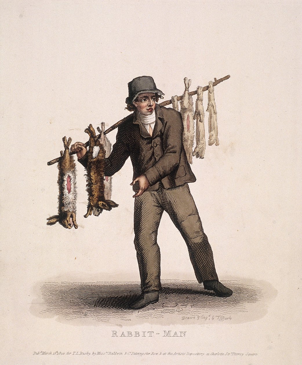 Tavşanlarla asılı bir direği taşıyan tavşan satıcısı, 1820 by Thomas Lord Busby
