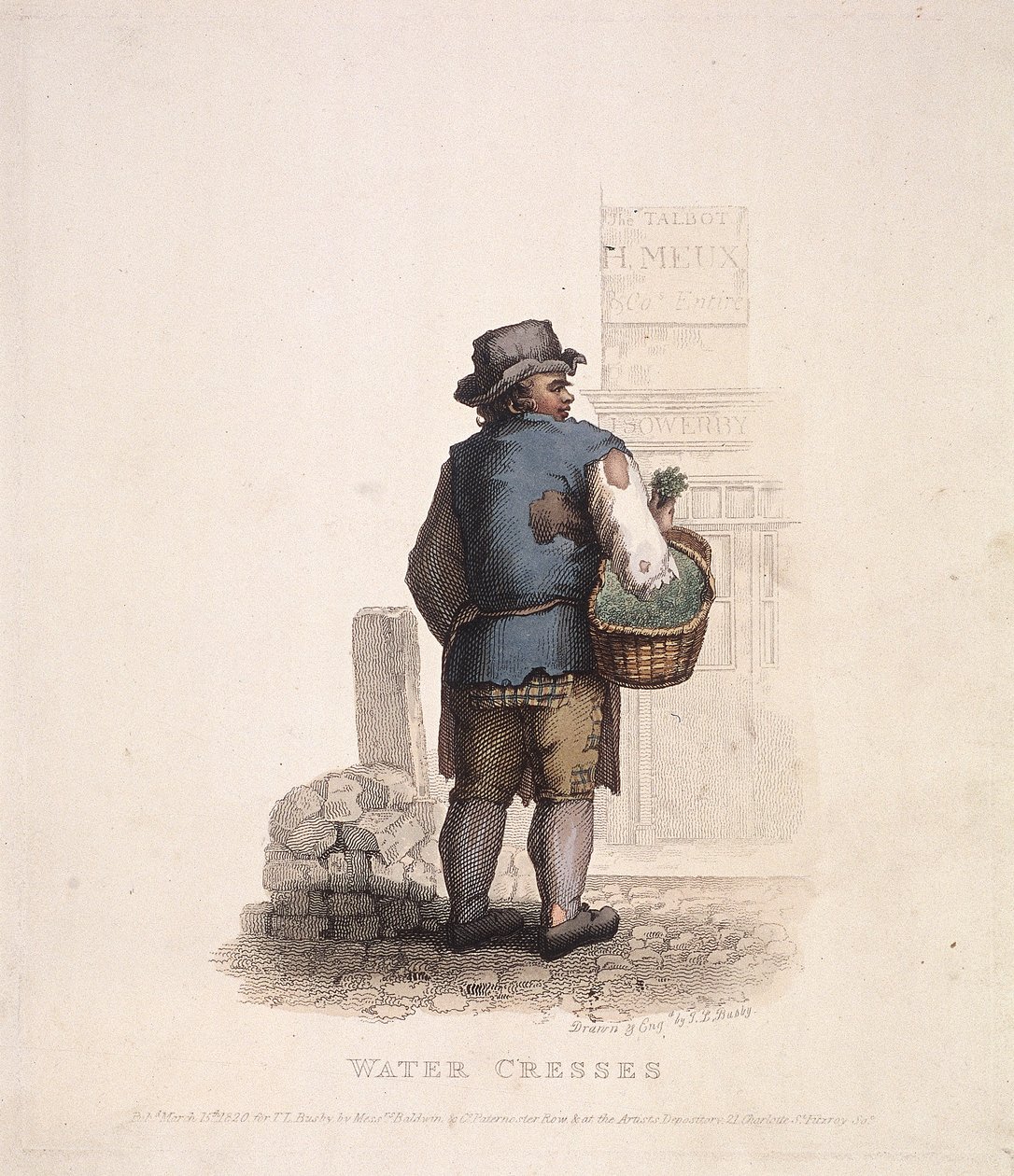Kolunda sepet olan su teresi satıcısı, 1820 by Thomas Lord Busby