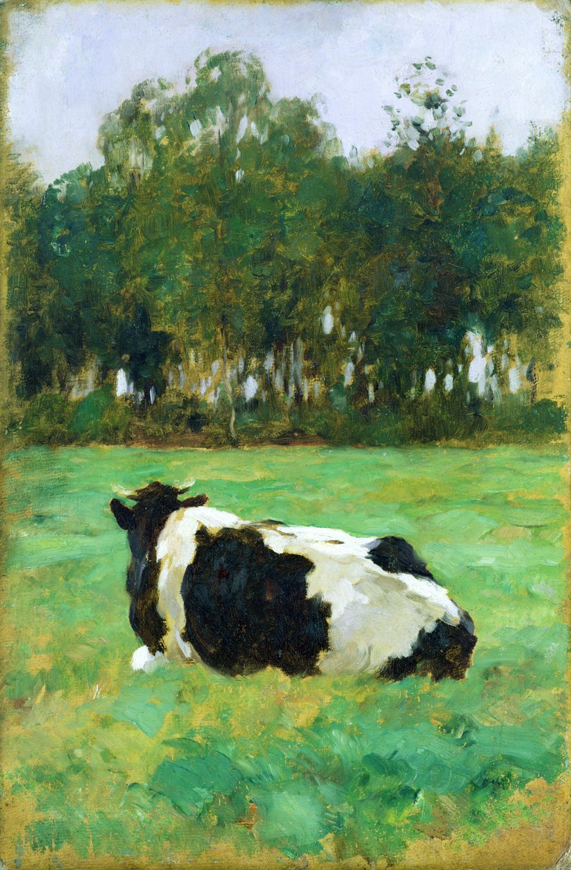 Çayırda Bir İnek (karton üzerine yağlı boya) by Thomas Ludwig Herbst