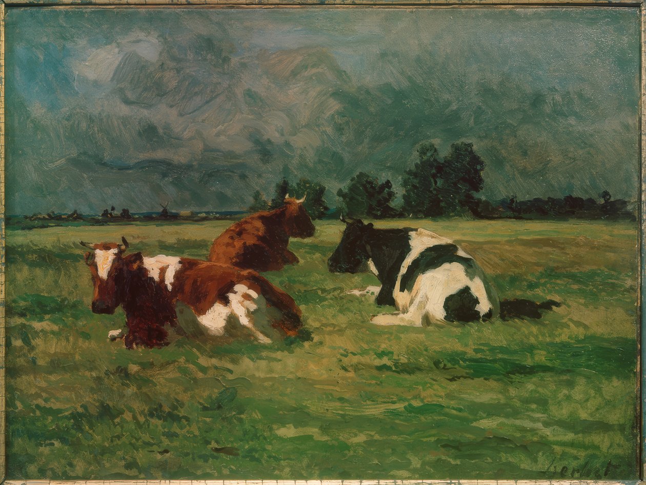 Çayırda üç inek by Thomas Ludwig Herbst