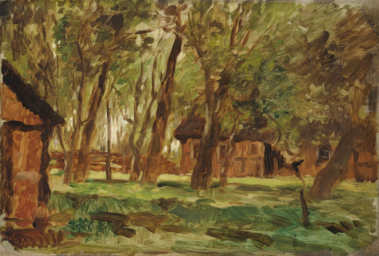 Ağaçların Altında Çiftlik (kağıt üzerinde yağlı boya) by Thomas Ludwig Herbst