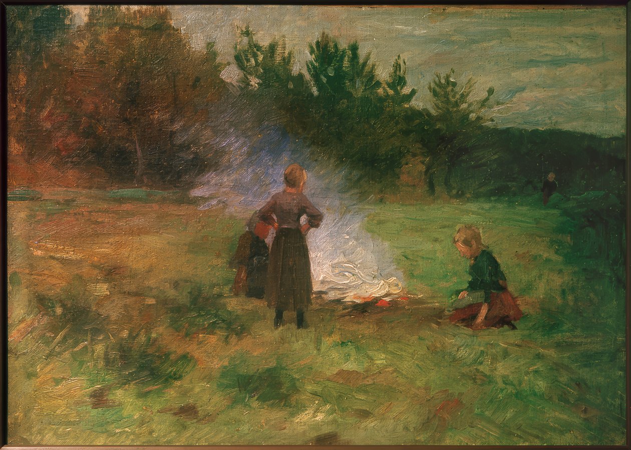 kamp ateşi etrafında kızlar by Thomas Ludwig Herbst