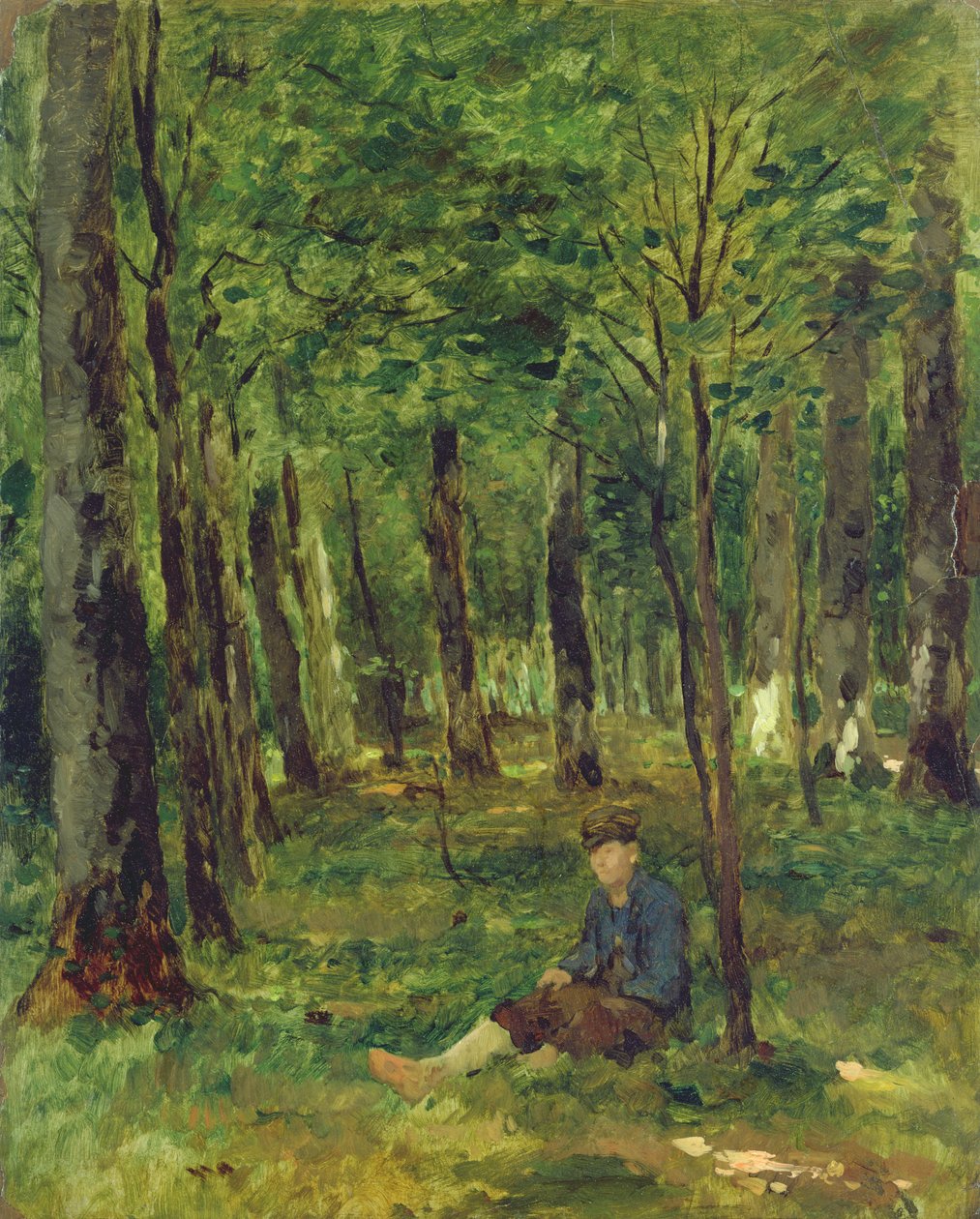 Ormanda Oturan Genç Çiftçi, 1878 (tuval üzerine yağlı kağıt serilmiş) by Thomas Ludwig Herbst