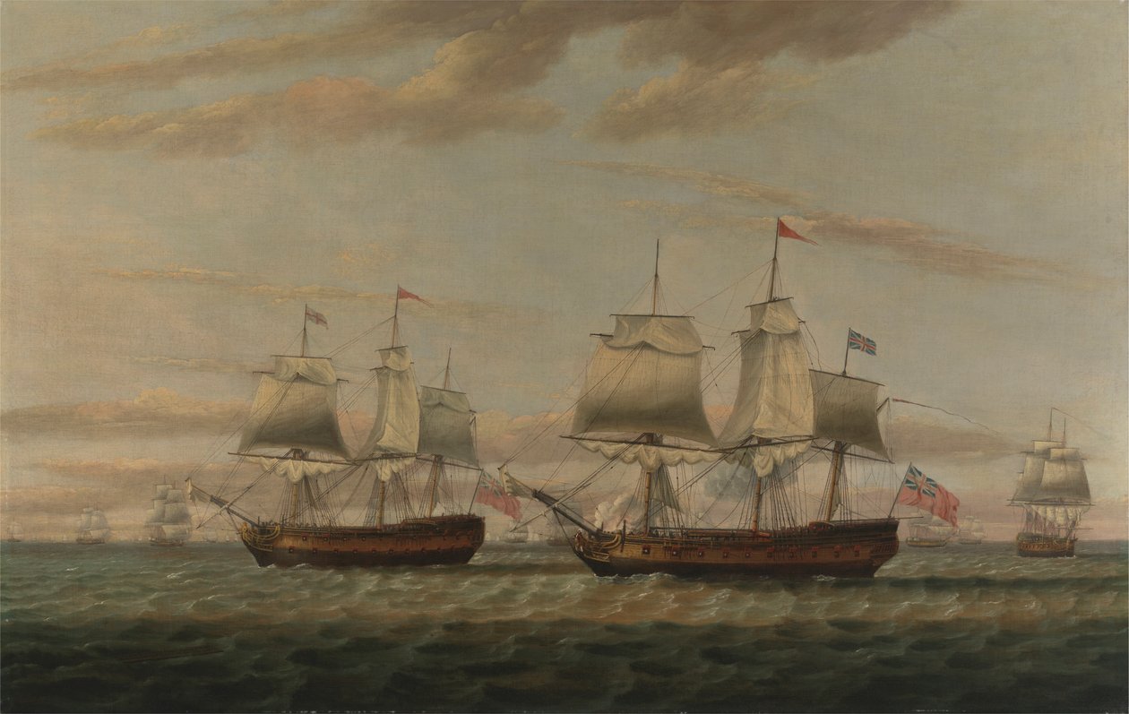 Bir Kızılderili ve İki Katlı Hove to, Thomas Dumar, Esq olduğu söyleniyor. Leeward Adası Konvoyunu Teslim Eden HM Gemisi 'Portland'da, 1776'da by Thomas Luny