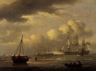 Bir Hintli kalır ve güney kıyılarında tekneler by Thomas Luny