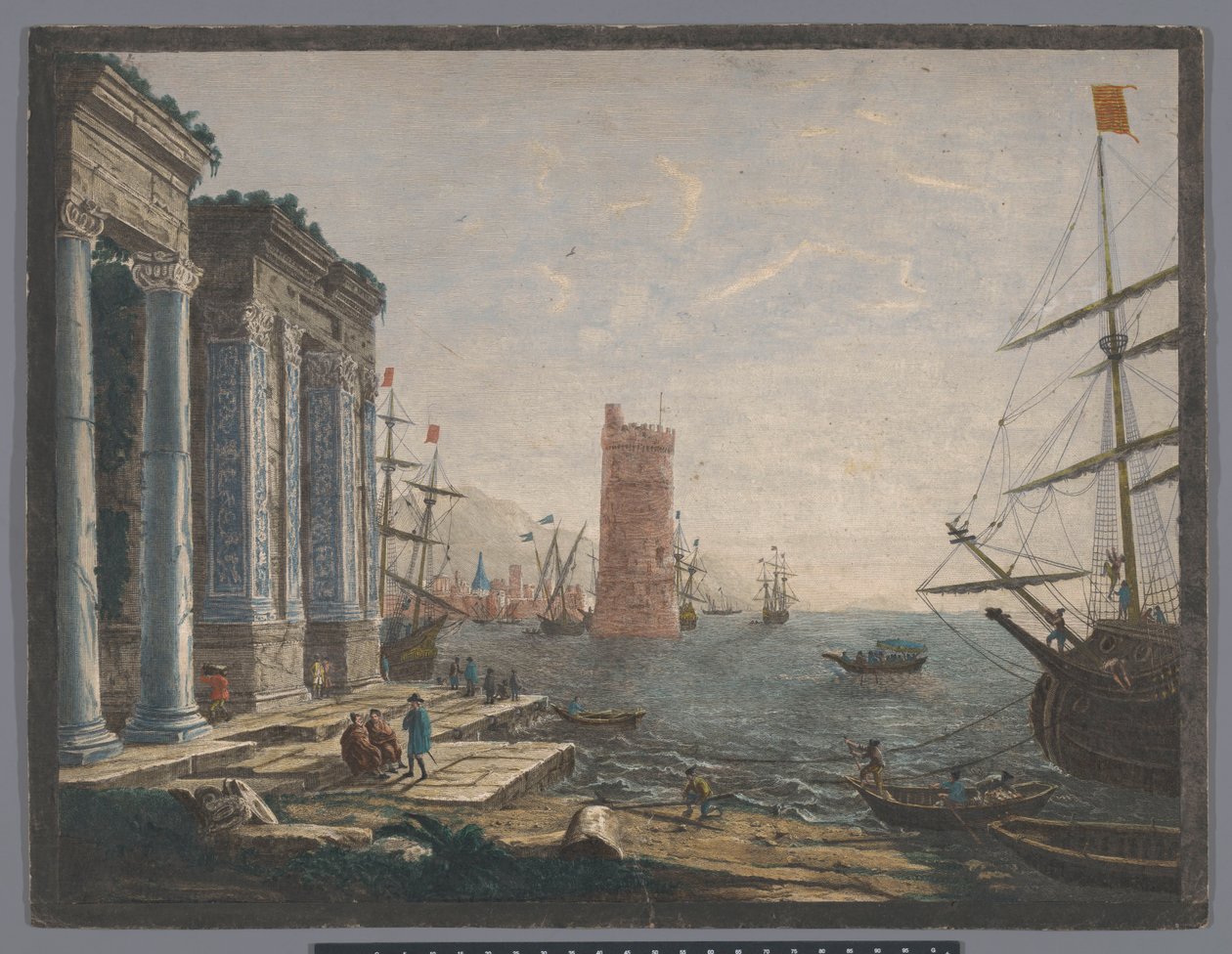 Su üzerinde gemiler ve tekneler olan bir liman manzarası by Thomas Major