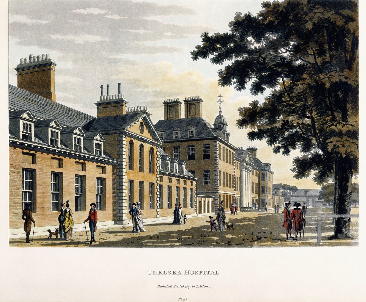 Chelsea Hastanesi, "Londra ve Westminster Illustrated Şehirlerinde Pitoresk Bir Tur", 1792-1801 by Thomas Malton Jnr.
