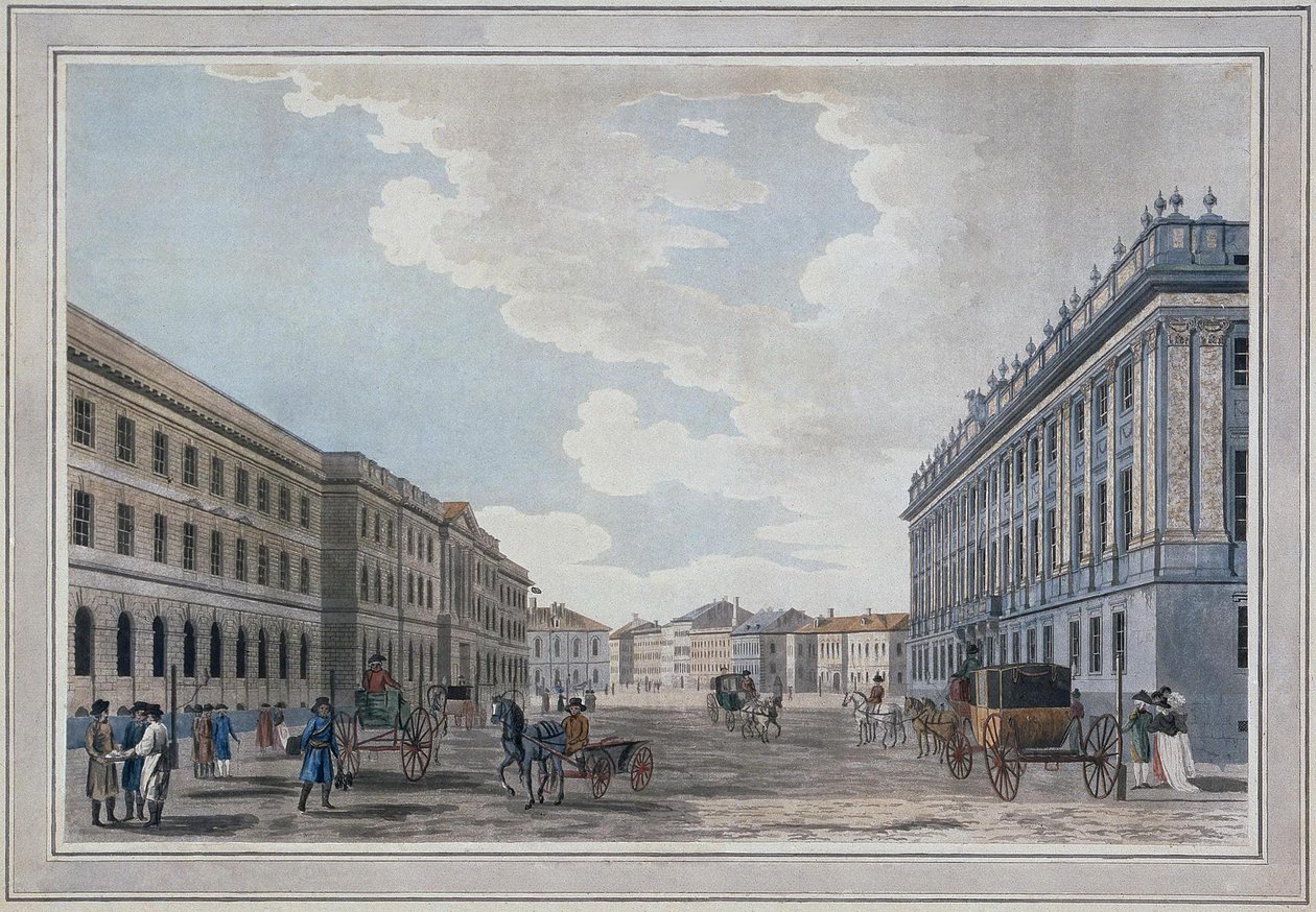 Milyonnaya Sokağı ve Mars Tarlasından Mermer Sarayın Görünümü, 1790 by Thomas Malton the Elder