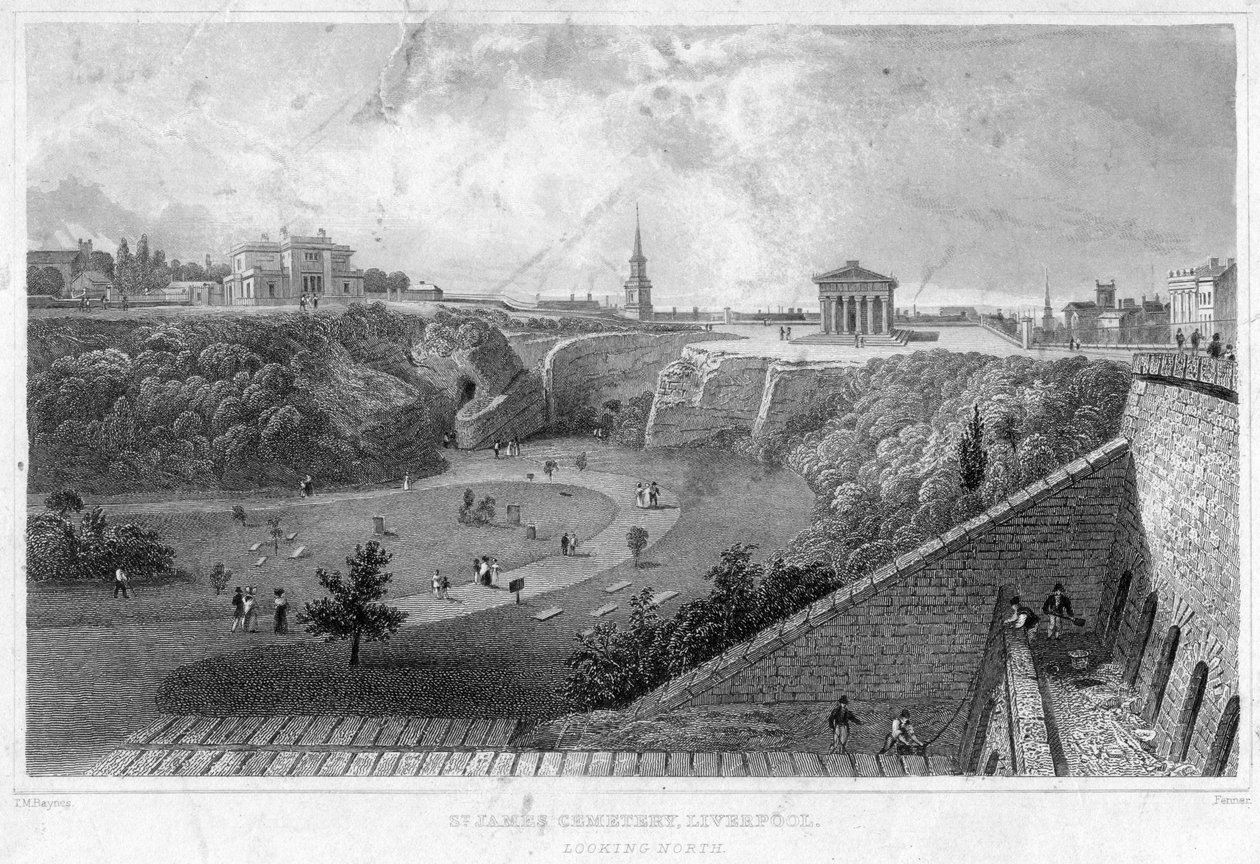 St James Mezarlığı, Liverpool, kuzeye bakıyor, 19. yüzyıl. by Thomas Mann Baynes