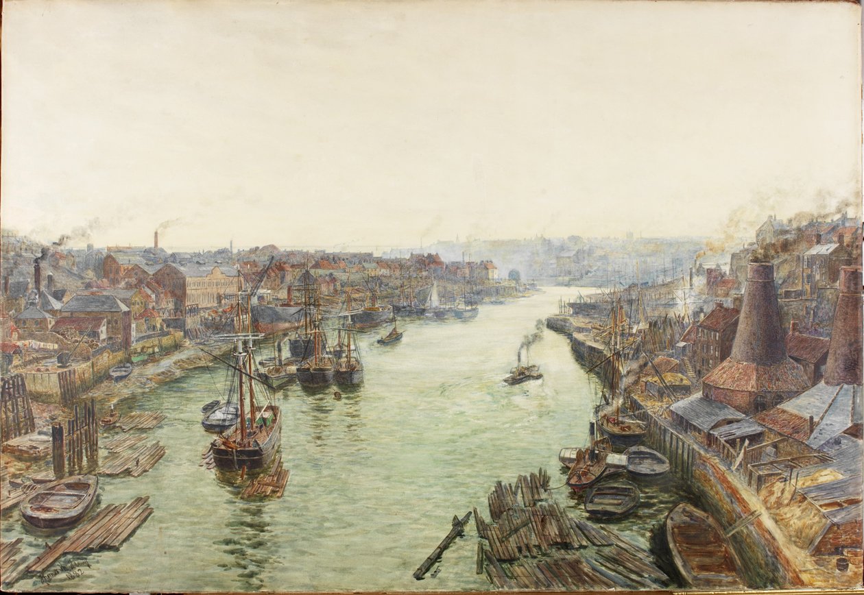 Sunderland, Holmes Wharf (suluboya (beyazla yükseltilmiş) ve kağıt üzerinde karalama) by Thomas Marie Madawaska Hemy