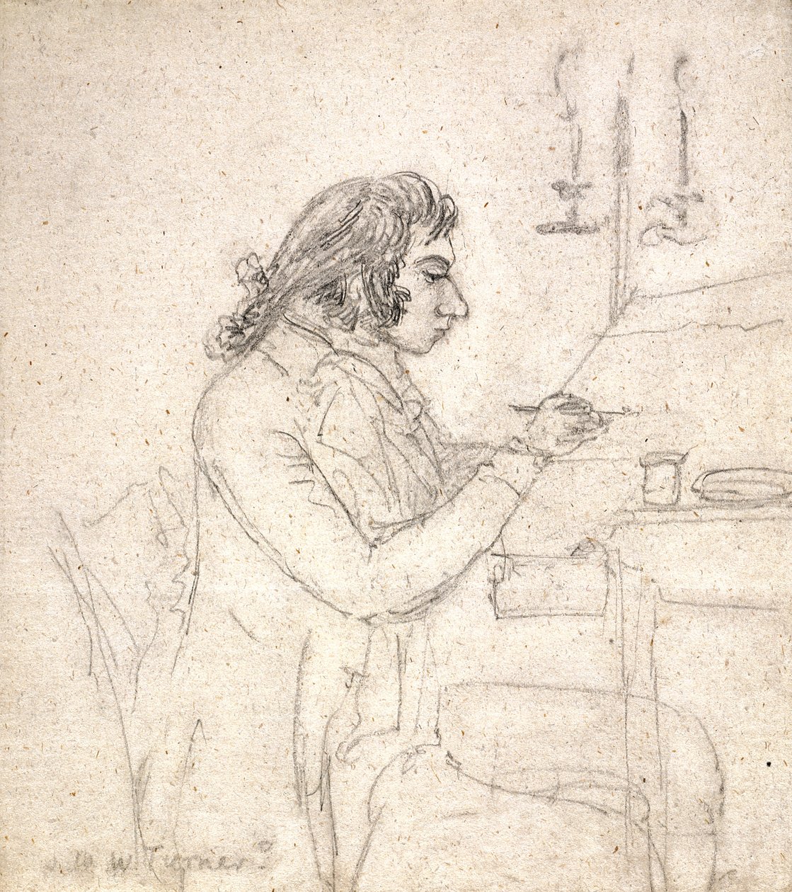 Bir Çizim Masasında JMW Turner; Verso: Bayan Monro Uyuyor (kirli beyaz kağıt üzerine kalem) by Thomas Monro