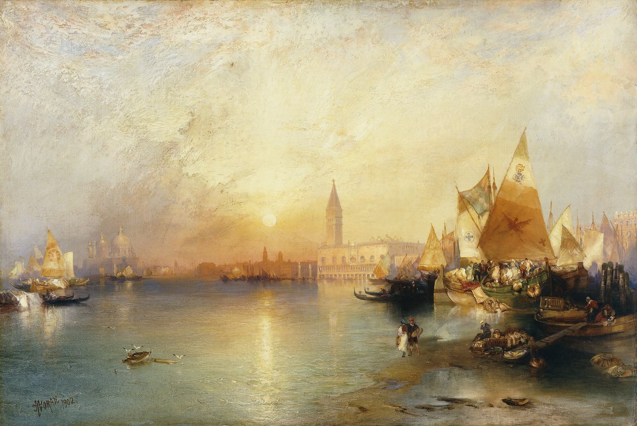 Günbatımı, Venedik; Santa Maria ve Ducal Sarayı, 1902 by Thomas Moran