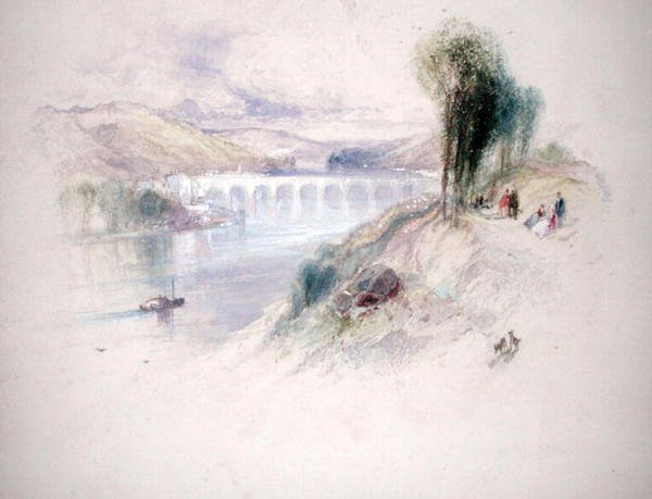 Schuylkill Nehri (kağıt üzerine kalem ve sulu boya) by Thomas Moran