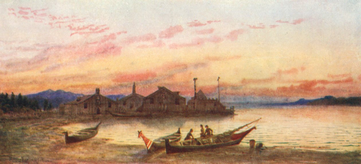 Siwash Köyü, Pasifik Kıyısı (renkli lito) by Thomas Mower Martin