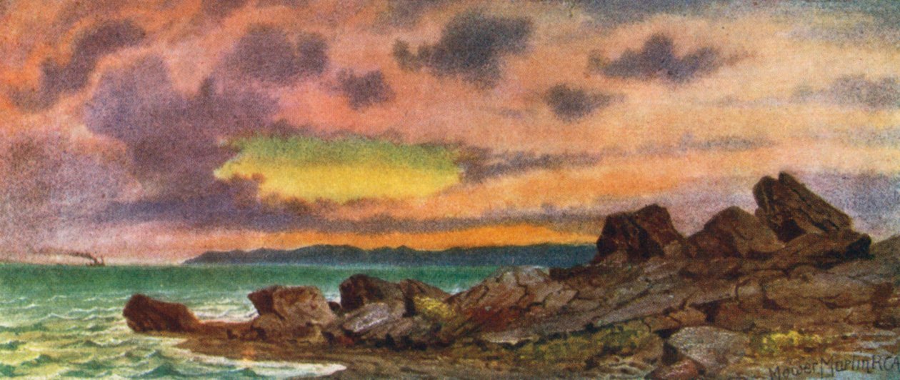 Fırtınalı Gün Batımı, St John Yakınlarındaki Sahil, New Brunswick (renkli lito) by Thomas Mower Martin