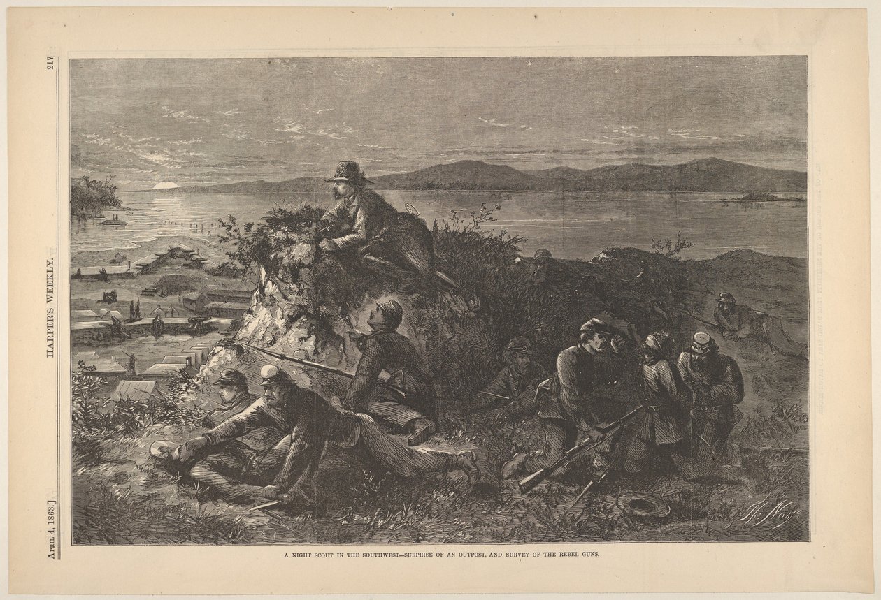 Güneybatıda Bir Gece İzci - Bir Karakolun Sürprizi ve Asi Araştırması ..., 4 Nisan 1863. by Thomas Nast