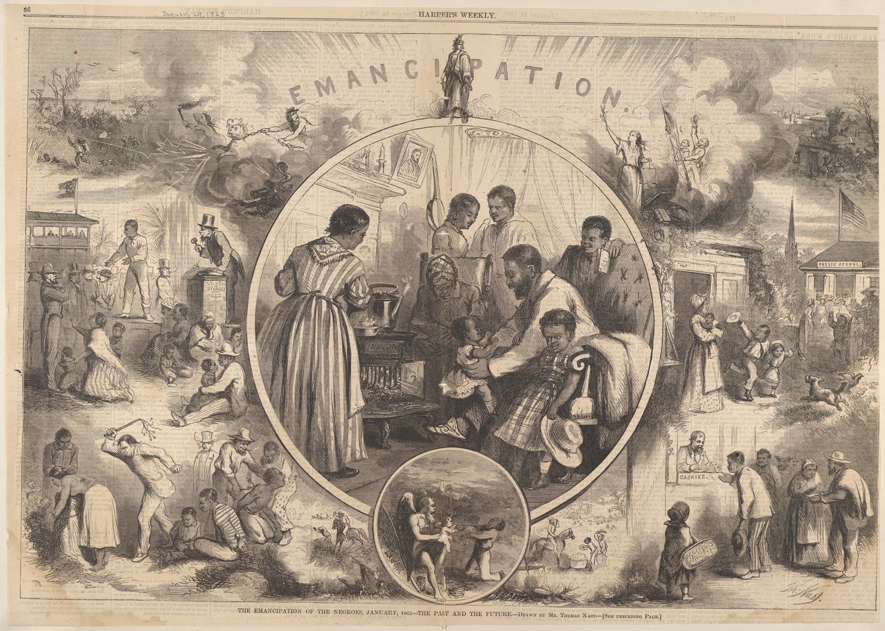 Siyahların Kurtuluşu - Harpers Weekly'den Geçmiş ve Gelecek, 24 Ocak 1863. by Thomas Nast