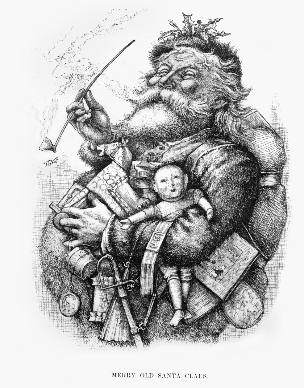 Neşeli Eski Noel Baba, sanatçı tarafından oyulmuş by Thomas Nast