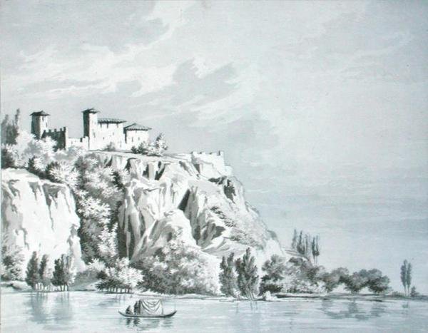 Simplon Geçidi üzerinde Maggiore Gölü kıyısında Castello d