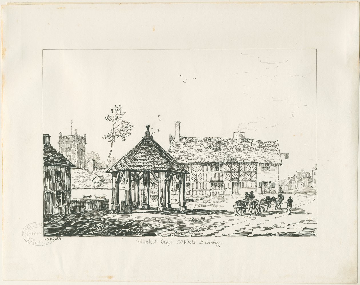 Abbots Bromley - Tudor Market Cross and House: kalem ve mürekkeple çizim by Thomas Peploe Wood