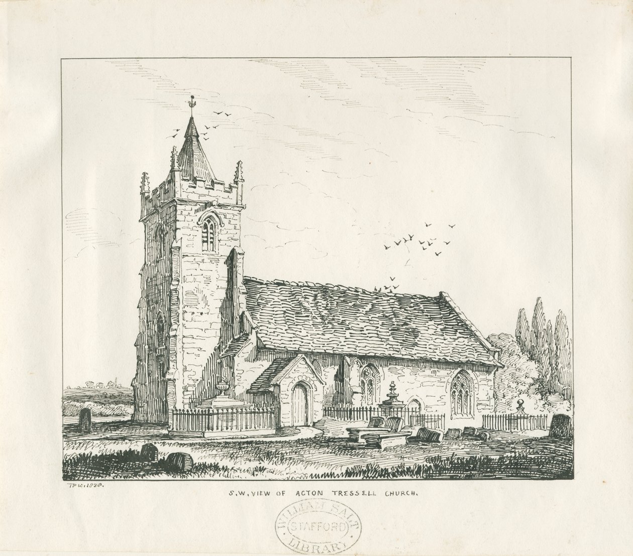 Acton Trussell Kilisesi: kalem ve mürekkeple çizim, 1838 by Thomas Peploe Wood