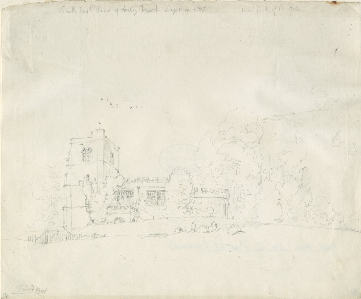 Arley Kilisesi: karakalem , 4 Eylül 1837 by Thomas Peploe Wood