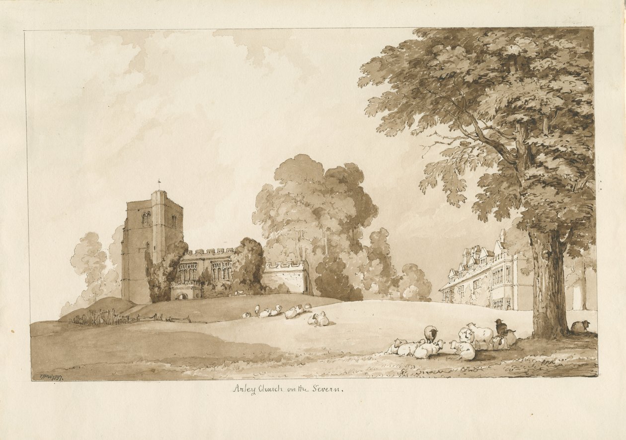 Arley Kilisesi: sepya çizimi, 1837 by Thomas Peploe Wood