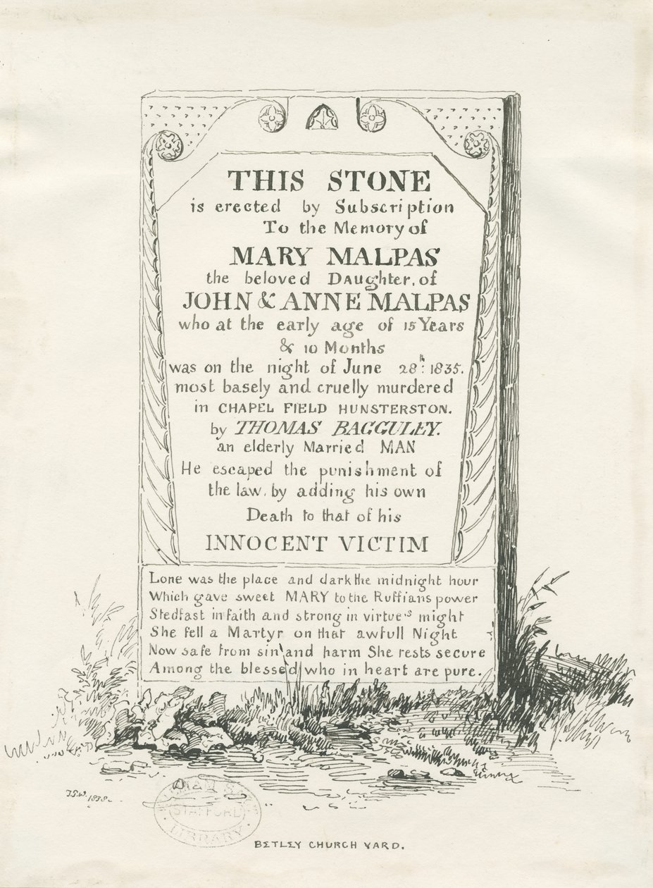 Betley - Memorial Stone: kalem ve mürekkeple çizim, 1838 by Thomas Peploe Wood