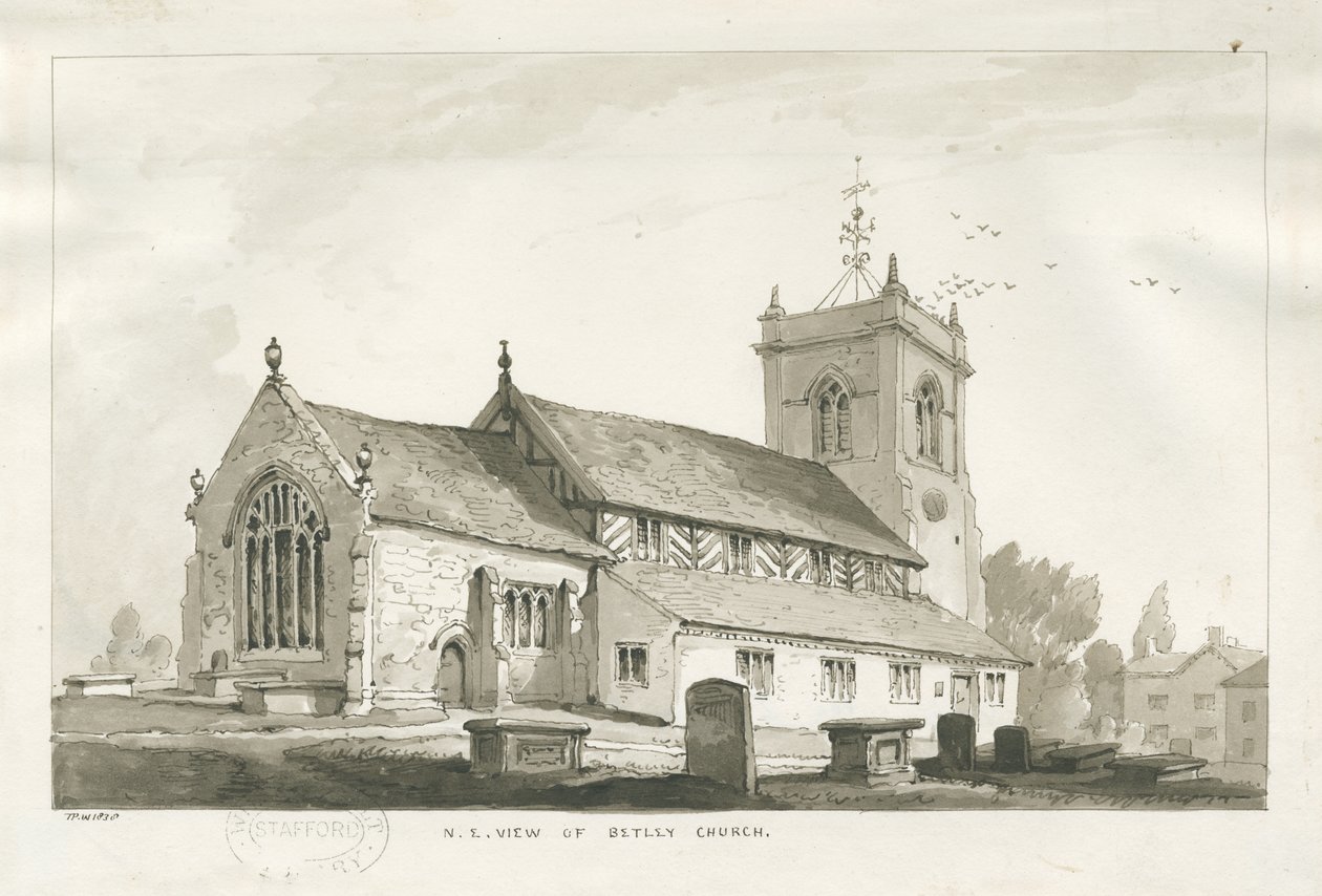 Betley Kilisesi: sepya çizimi, 1838 by Thomas Peploe Wood
